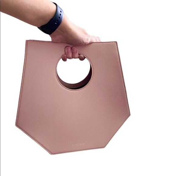 NEW D’estree pink leather geometric prism cutout handle structured bag luxury - Picture 4 of 9